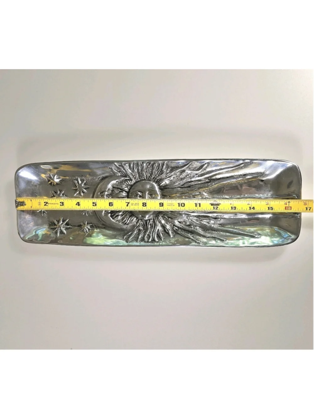 Vintage 90s Silver Metal Celestial Cracker Tray Sun Moon Stars 16.5